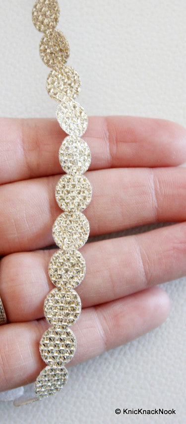 Silver Shimmer Circle Faux Leather Trim Lace, 10 mm Wide